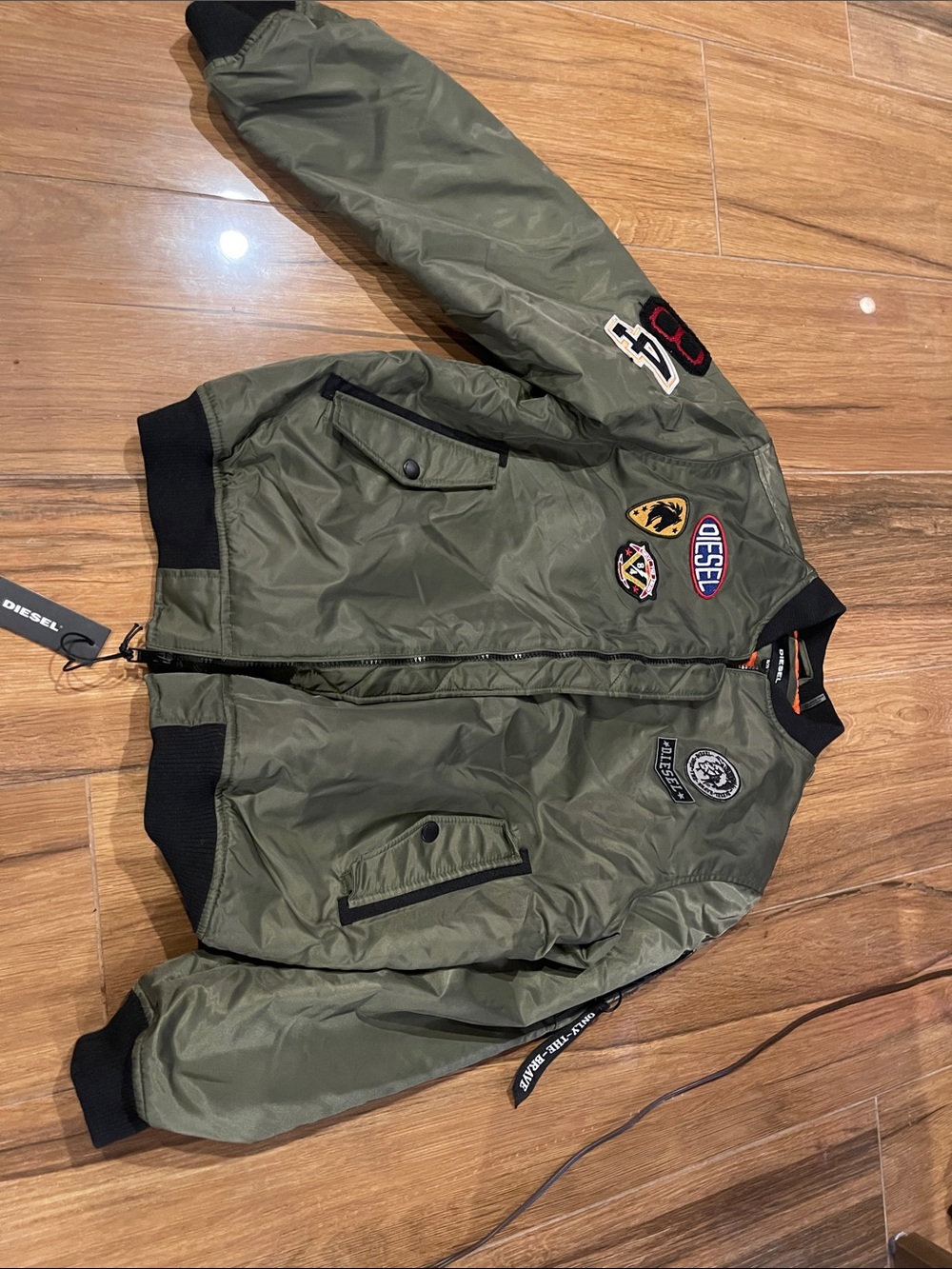 Diesel Olive Green Patch Bomber Jacket
